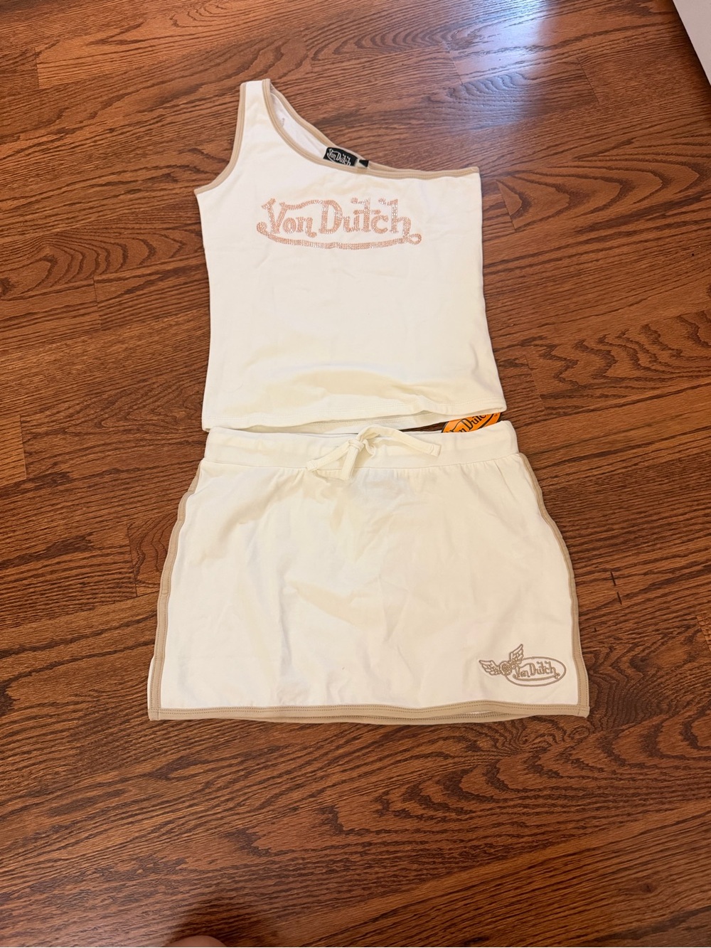 Von Dutch Cream One-Shoulder Tank and Matching Skort Set